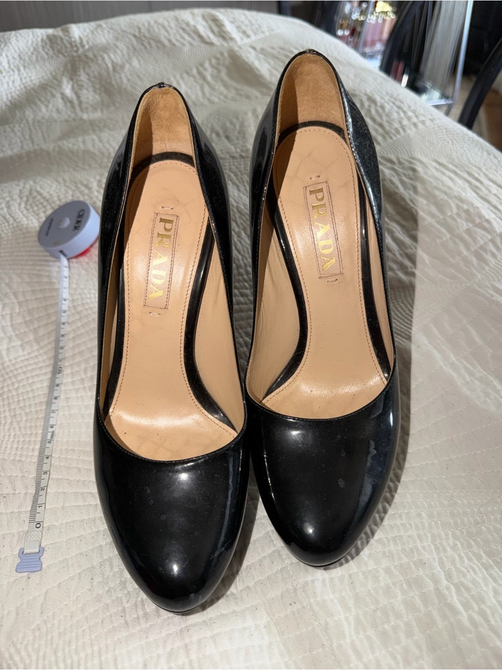 Prada Black Patent Leather Round-Toe Pumps